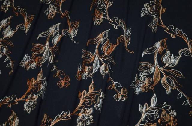 Vendita on line tessuto crepe de chine nero ricamato - tessuti abbigliamento poliestere 