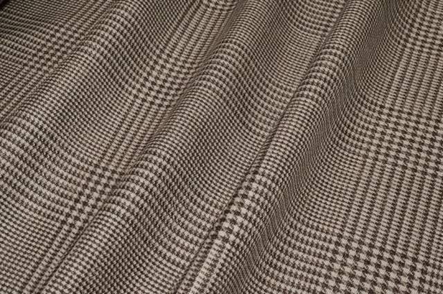 Vendita on line tessuto misto lino lana principe di galles marrone - tessuti abbigliamento lino