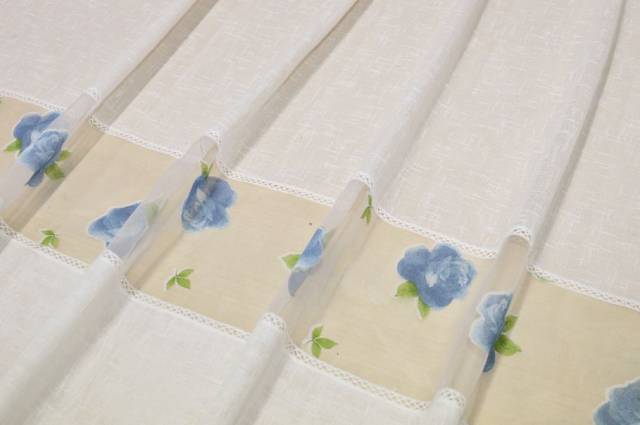 Vendita on line tendino con inserto organza fiore blu - tessuti per tendine metraggio a vetro larghezza cm 190