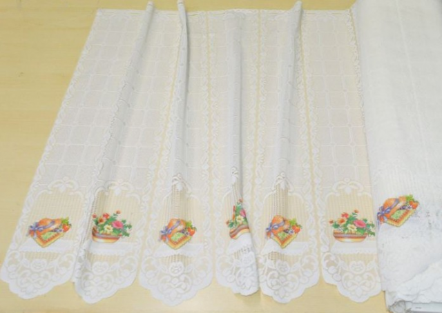 Vendita on line tendino ricamato fantasia vaso fiori - tessuti per tendine metraggio a vetro larghezza cm 85 