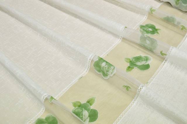 Vendita on line tendino con inserto in organza fiore verde - tessuti per tendine metraggio a vetro larghezza cm 90