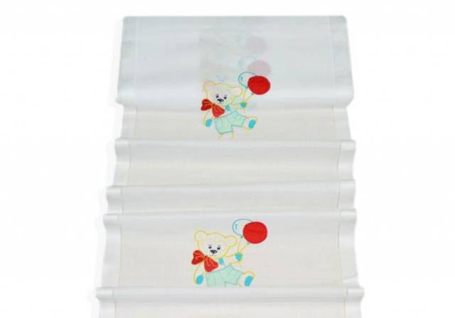 Vendita on line tendino misto lino con ricamo orsetto - tessuti per tendine metraggio a vetro larghezza cm 40