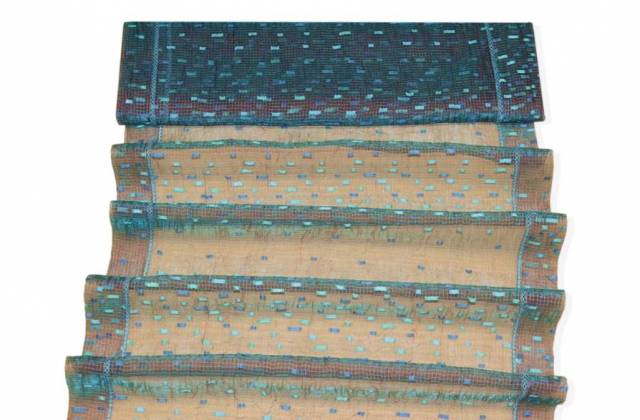 Vendita on line tendino organza azzurro cangiante rosso - tessuti per tendine metraggio a vetro larghezza cm 60