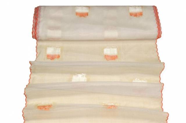 Vendita on line tendino organza con inserti arancio - tessuti per tendine metraggio a vetro larghezza cm 65