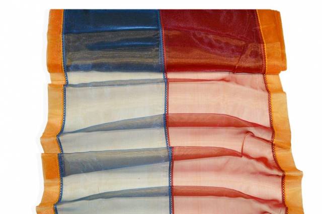Vendita on line tendino organza arancio cangiante blu - tessuti per tendine metraggio a vetro larghezza cm 60