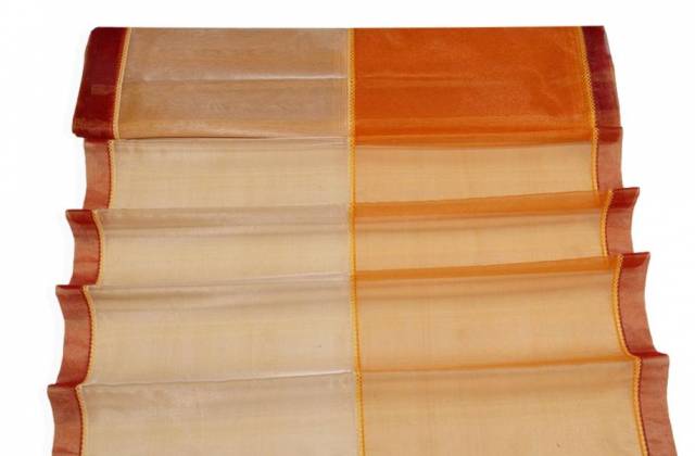 Vendita on line tendino organza arancio cangiante giallo - tessuti per tendine metraggio a vetro larghezza cm 75