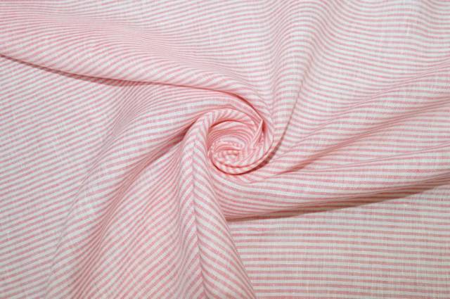 Vendita on line tessuto puro lino camiceria righetta rosa corallo - tessuti abbigliamento lino fantasia