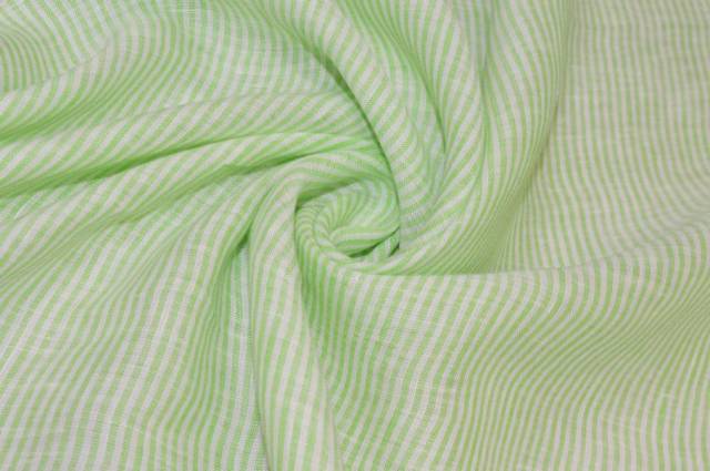 Vendita on line tessuto puro lino camiceria righetta verde mela - tessuti abbigliamento lino fantasia