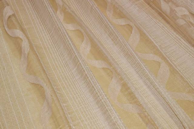 Vendita on line scampolo tenda organza beige con inserto in ciniglia - tessuti per scampoli