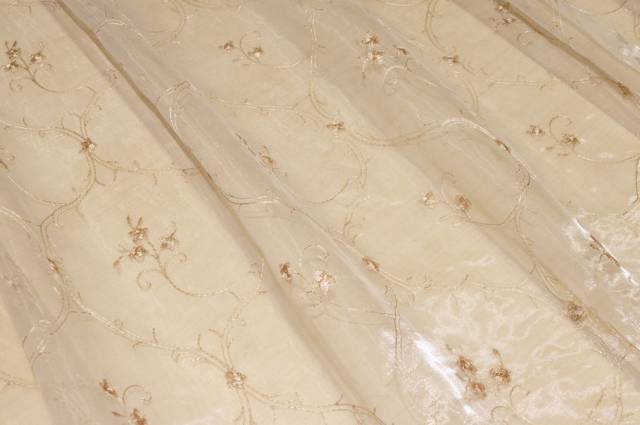 Vendita on line scampolo tenda organza ricamo floreale oro - tessuti per scampoli