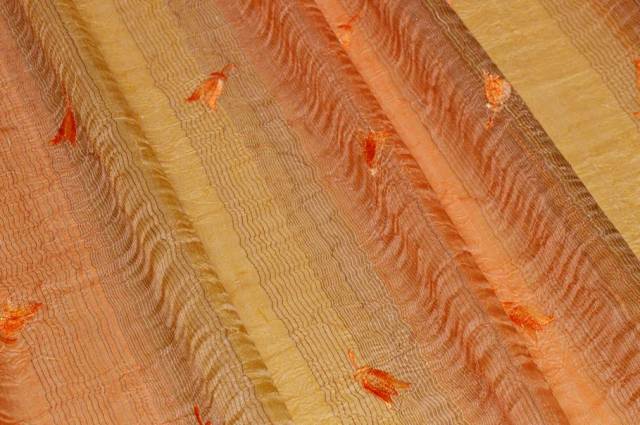 Vendita on line scampolo tenda effetto stropicciato riga giallo e arancio - tessuti per scampoli