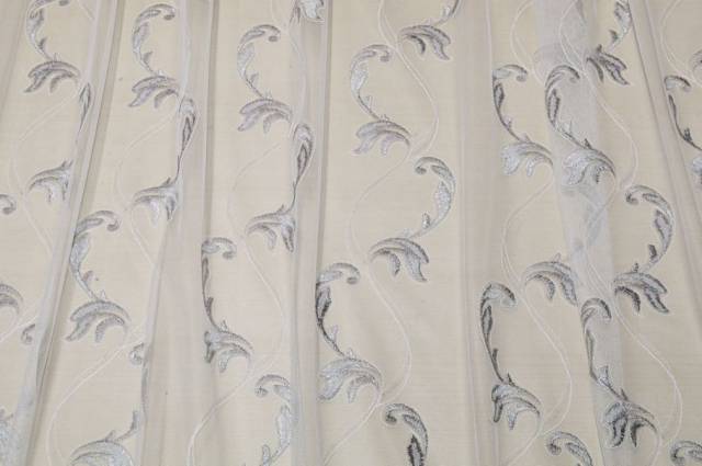 Vendita on line tessuto tenda tulle ricamato grigio - tessuti per