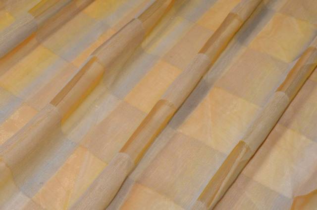 Vendita on line tessuto tenda organza scacco arancio cangiante azzurro - tessuti per
