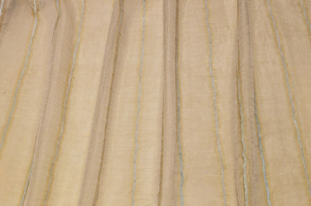 Vendita on line tessuto tenda organza beige righina azzurra - tessuti per