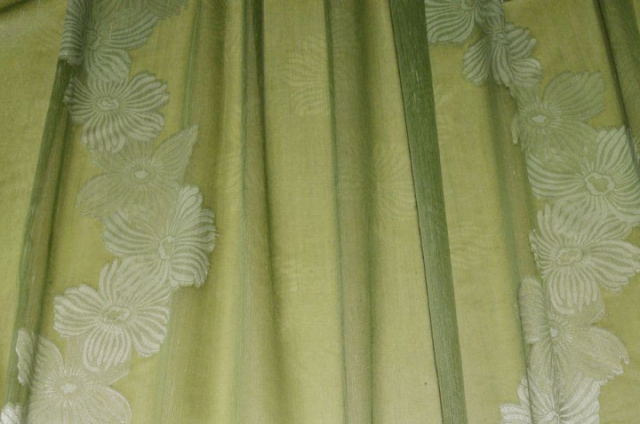 Vendita on line tessuto tenda con ricamo fill coupe floreale verde - tessuti per a metraggio classiche