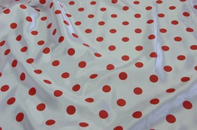 Vendita on line raso stampato pois rosso - ispirazioni carnevale raso unito e fantasia