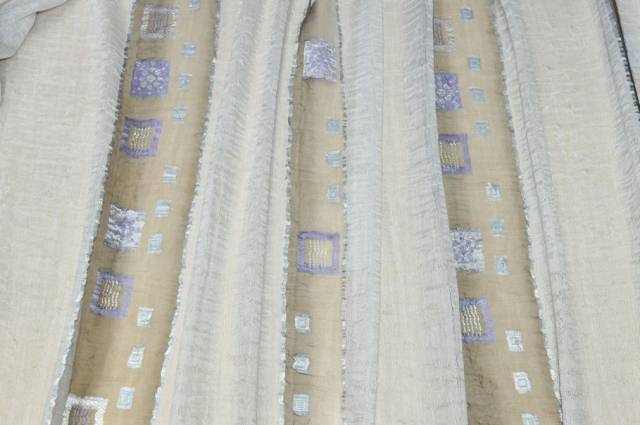 Vendita on line tessuto tenda organza misto lino con ricamo fill coupe lilla - tessuti per a metraggio classiche