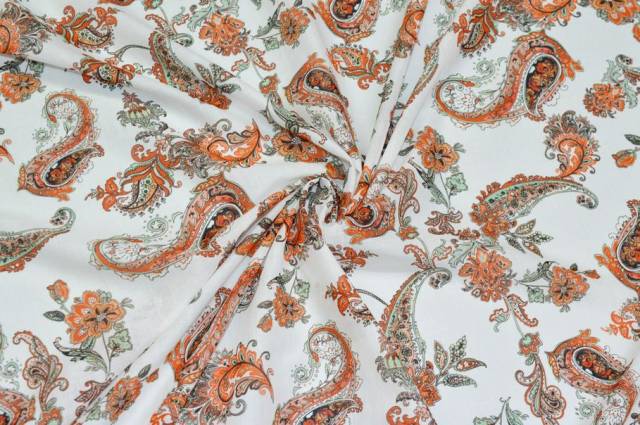 Vendita on line tessuto batista puro cotone fantasia bianco e arancio - cotoni