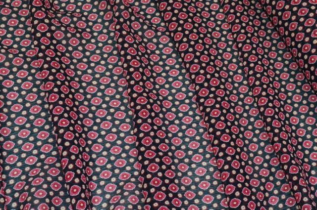 Vendita on line tessuto crepon fantasia fiorellino rosso - tessuti abbigliamento georgette / chiffon / dèvorè plissettato