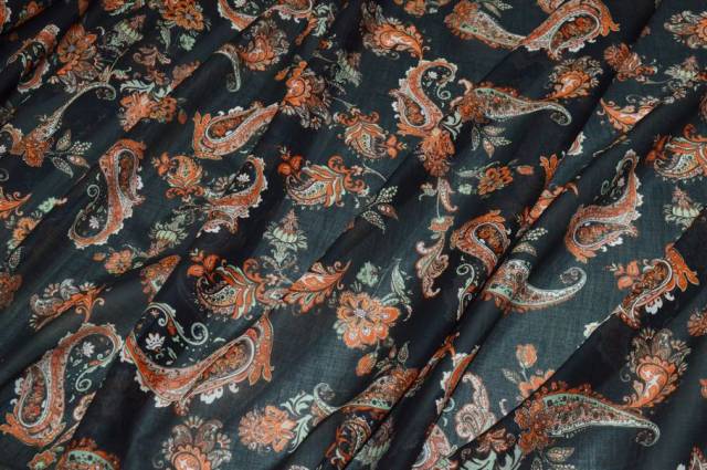 Vendita on line tessuto batista puro cotone disegno cashmere fondo nero - cotoni