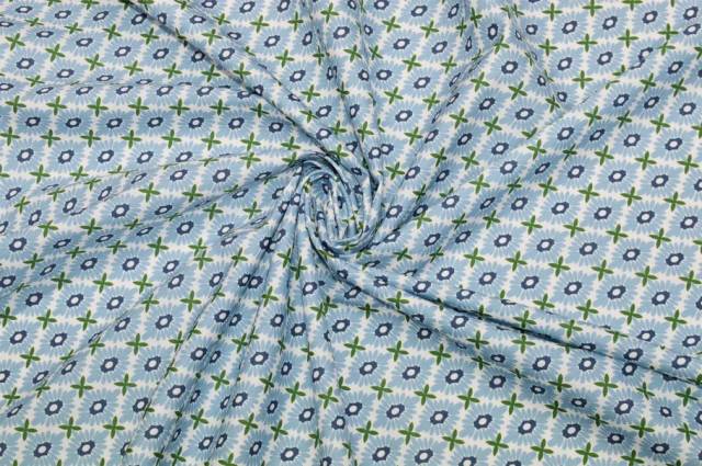 Vendita on line tessuto popeline puro cotone camiceria fantasia fiore verde - tessuti abbigliamento camiceria