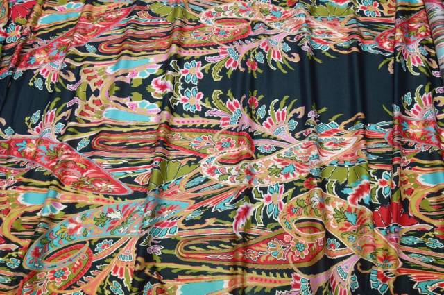 Vendita on line tessuto mussola puro cotone fantasia multicolor fondo nero - cotoni