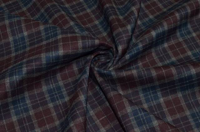 Vendita on line tessuto stretch scacco blu e granata - tessuti abbigliamento poliestere fantasia