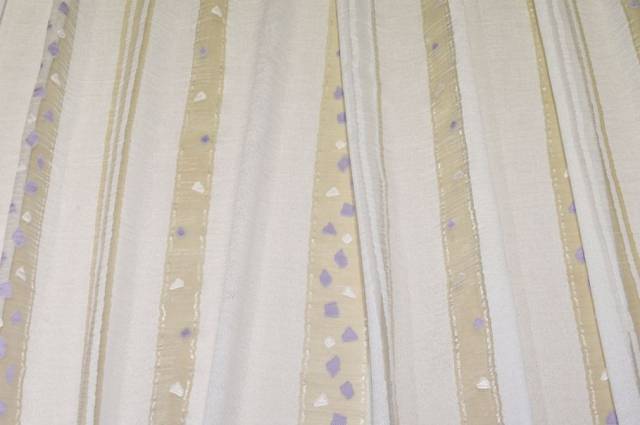 Vendita on line tessuto tenda organza fasciata bianca con inserti lilla - tessuti per a metraggio classiche