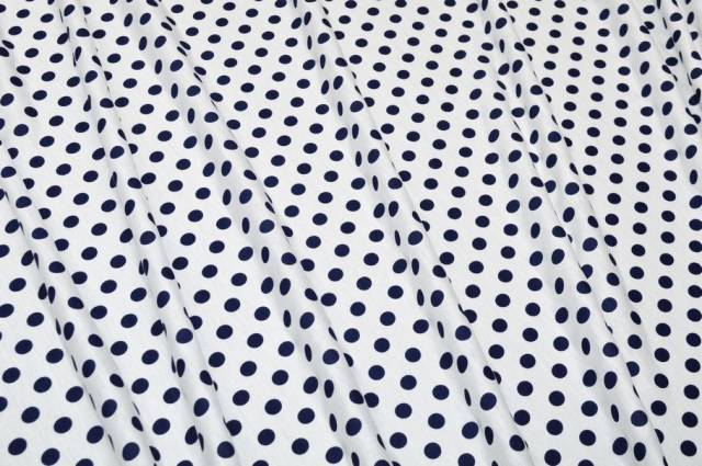 Vendita on line tessuto maglina viscosa a pois bianca e blu - tessuti abbigliamento magline / jersey/tessuto in fantasia