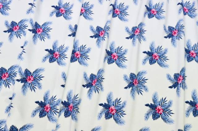 Vendita on line tessuto viscosa fantasia palme azzurre - tessuti abbigliamento magline / jersey/tessuto in fantasia