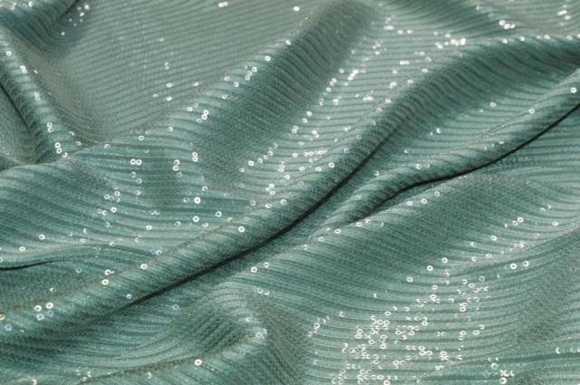 Vendita on line tessuto con paillettes cucite verde salvia - tessuti abbigliamento paillettes