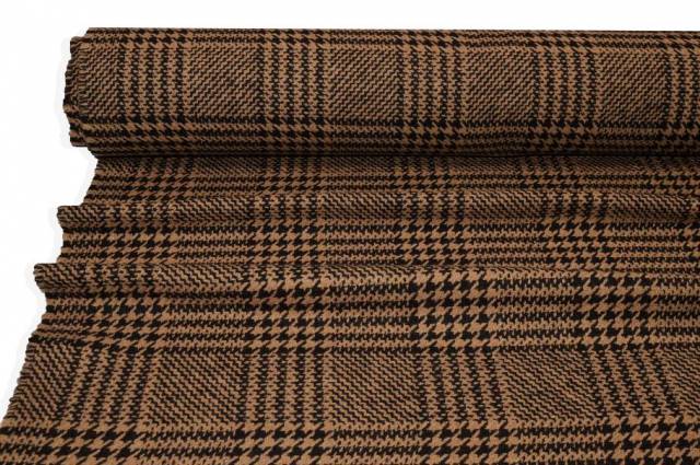 Vendita on line tessuto cappotto principe di galles marrone e nero - tessuti abbigliamento lana cappotti/panno/lana