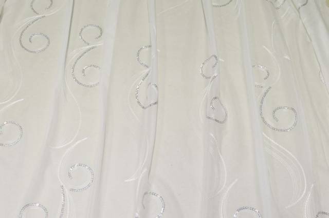 Vendita on line tessuto tenda velo ricamato con paillettes argento - tessuti per a metraggio classiche