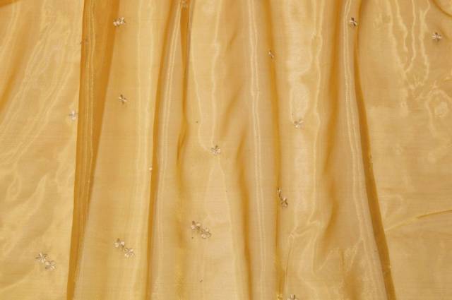 Vendita on line tessuto tenda organza oro con fiorellino ricamato - tessuti per a metraggio classiche
