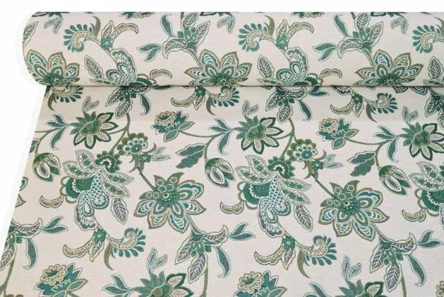 Vendita on line tessuto arredo casa gobelin fantasia fiore stilizzato verde - tessuti arredo casa gobelin