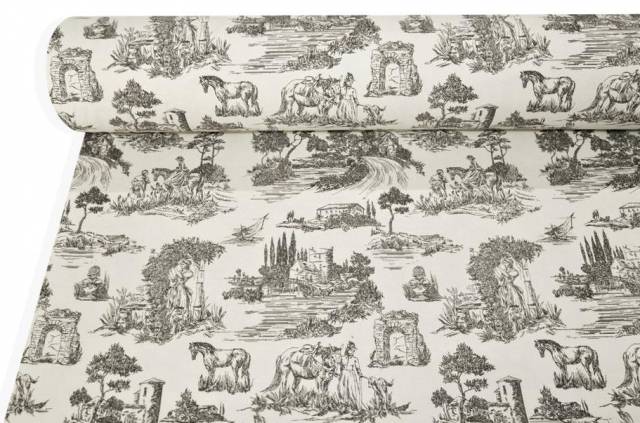 Vendita on line tessuto canvas misto cotone toile de jouy grigio - cotoni
