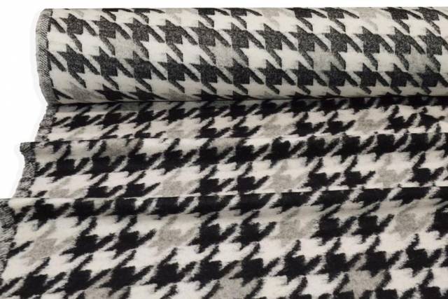 Vendita on line tessuto maglia misto lana pied de poule bianco e nero - tessuti abbigliamento lana