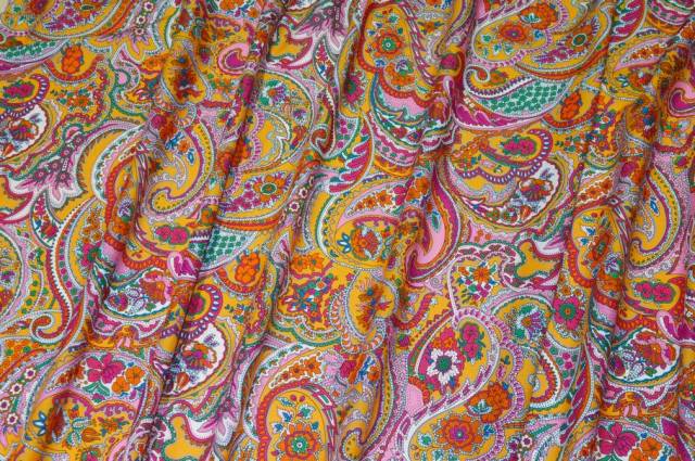 Vendita on line tessuto popeline puro cotone fantasia cashmere gialla - cotoni