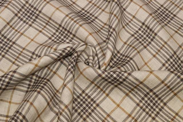 Vendita on line tessuto puro lino scacco beige - tessuti abbigliamento lino