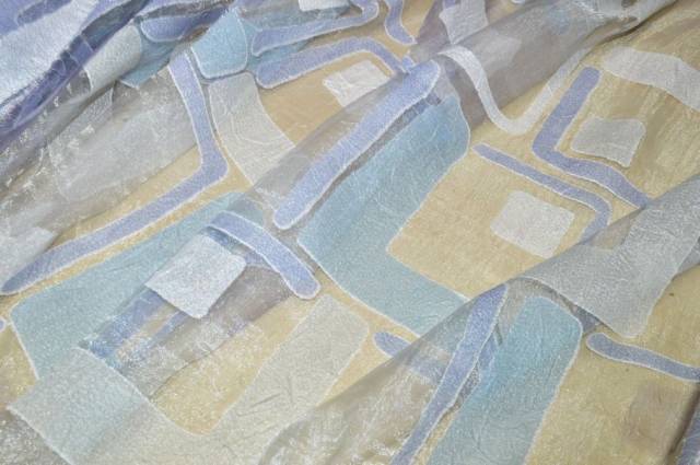 Vendita on line tessuto tenda organza devoreh fantasia geometrica azzurra - prodotti