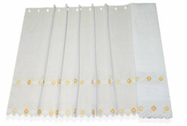 Vendita on line tessuto tendino con incassi pizzo fiorellino giallo - tessuti per tendine confezionate a vetro