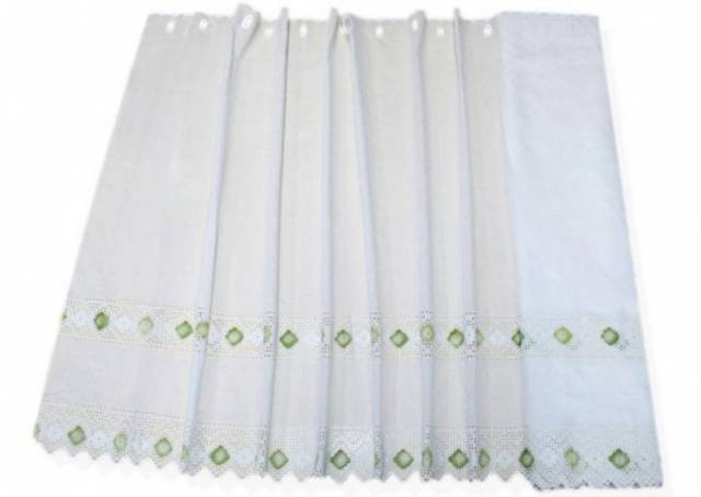 Vendita on line tessuto tendino con incassi pizzo fiorellino verde - tessuti per tendine confezionate a vetro