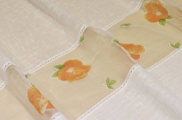 Vendita on line tendino con inserto organza fiore arancione - tessuti per tendine metraggio a vetro tirolesi