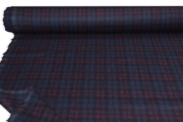 Vendita on line tessuto flanella pura lana scacco bordeaux blu - tessuti abbigliamento lana