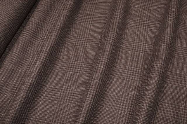 Vendita on line tessuto misto lino lana principe di galles marrone - tessuti abbigliamento lino