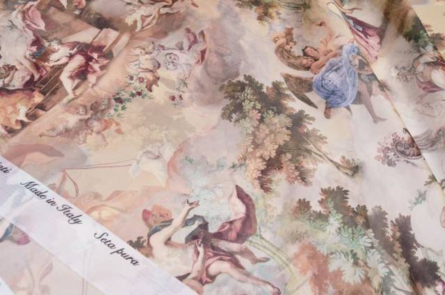Vendita on line tessuto organza pura seta fantasia rinascimentale beige - tessuti abbigliamento sete
