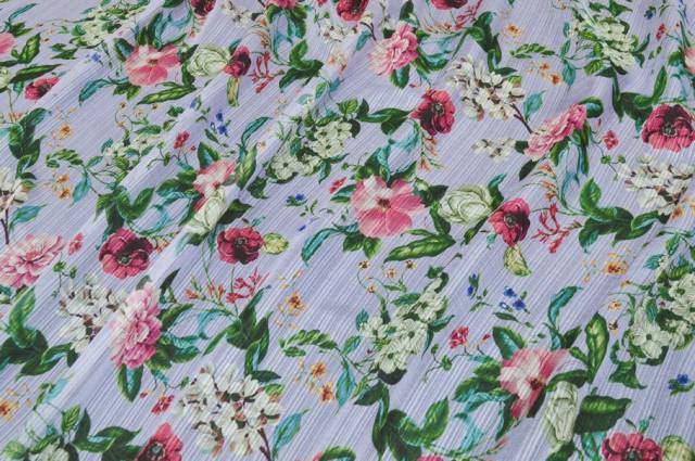 Vendita on line tessuto chiffon pura seta fantasia floreale lilla - tessuti abbigliamento sete
