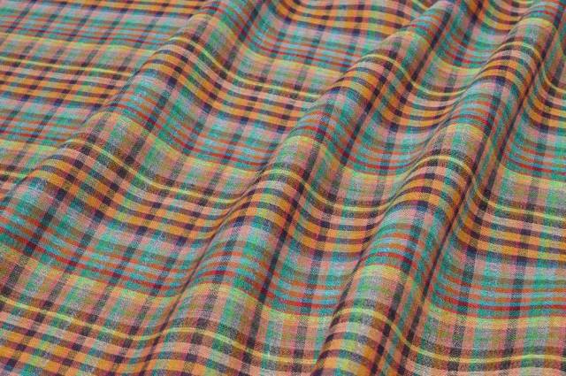 Vendita on line tessuto garza puro lino scacco multicolor - prodotti