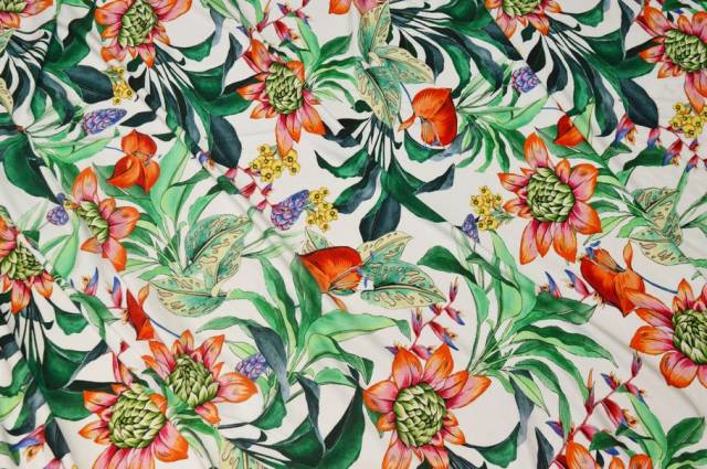 Vendita on line tessuto maglina in viscosa fantasia tropical - tessuti abbigliamento viscosa