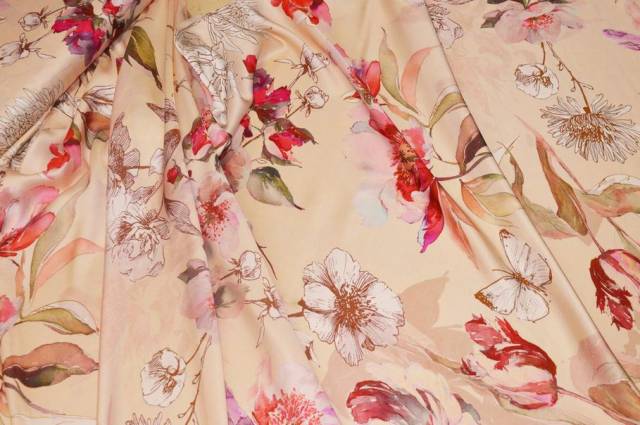 Vendita on line tessuto rasatello pura viscosa fantasia moda arancione - tessuti abbigliamento viscosa